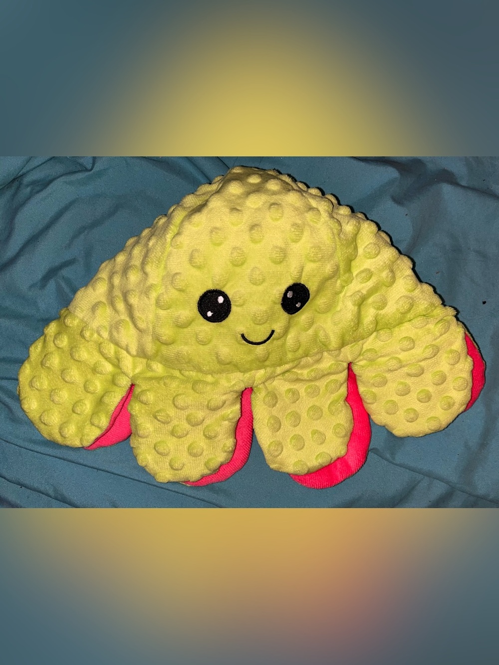 **3 for $12 Cute Lime Green + pink reversible Octopus bucket hat happy sad face
